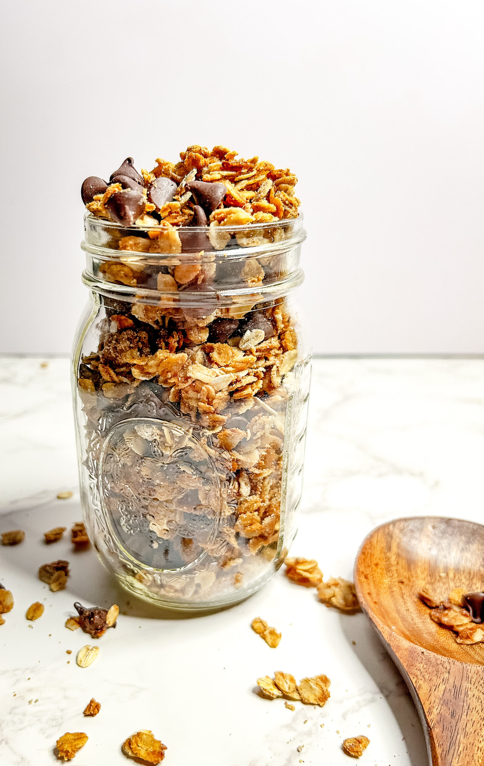 Homemade Cookie Dough Granola in a mason jar for storage