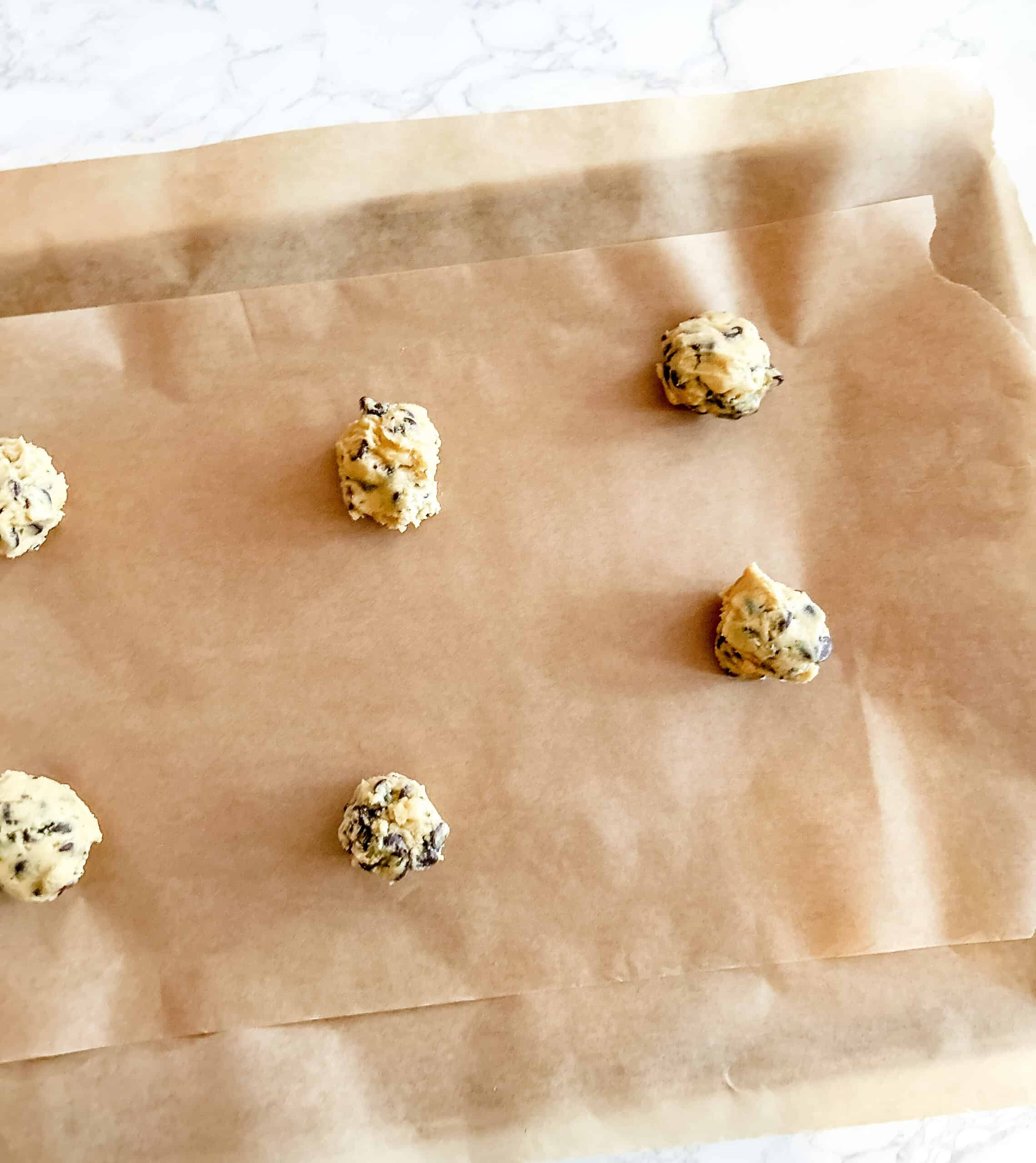 Chocolate Chip Cookies on a baking sheet 