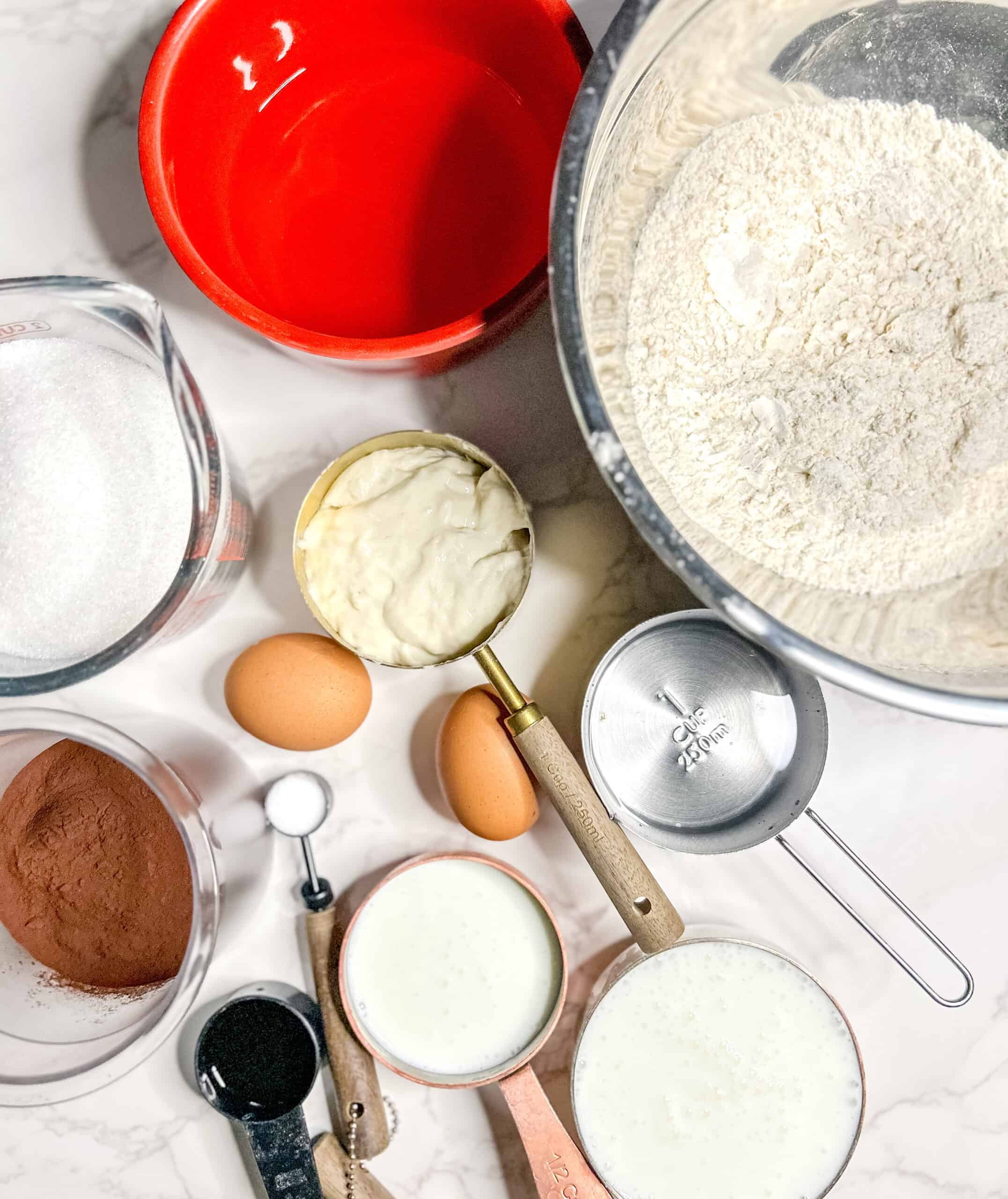 Ingredients to make sourdough chocolate muffins