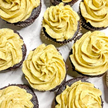 Sourdough Chocolate cupcakes with homemade pistachio buttercream